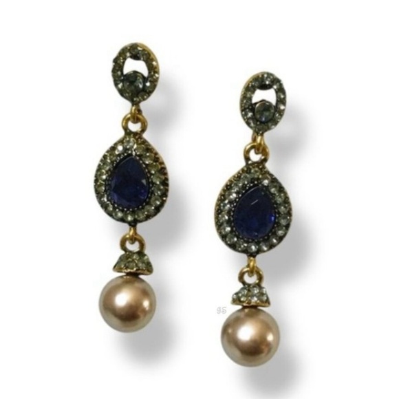 Vtg Style Boho Ethnic Water-drop Crystal Rhinestone Faux Pearl Dangling Earrings - Picture 5 of 14